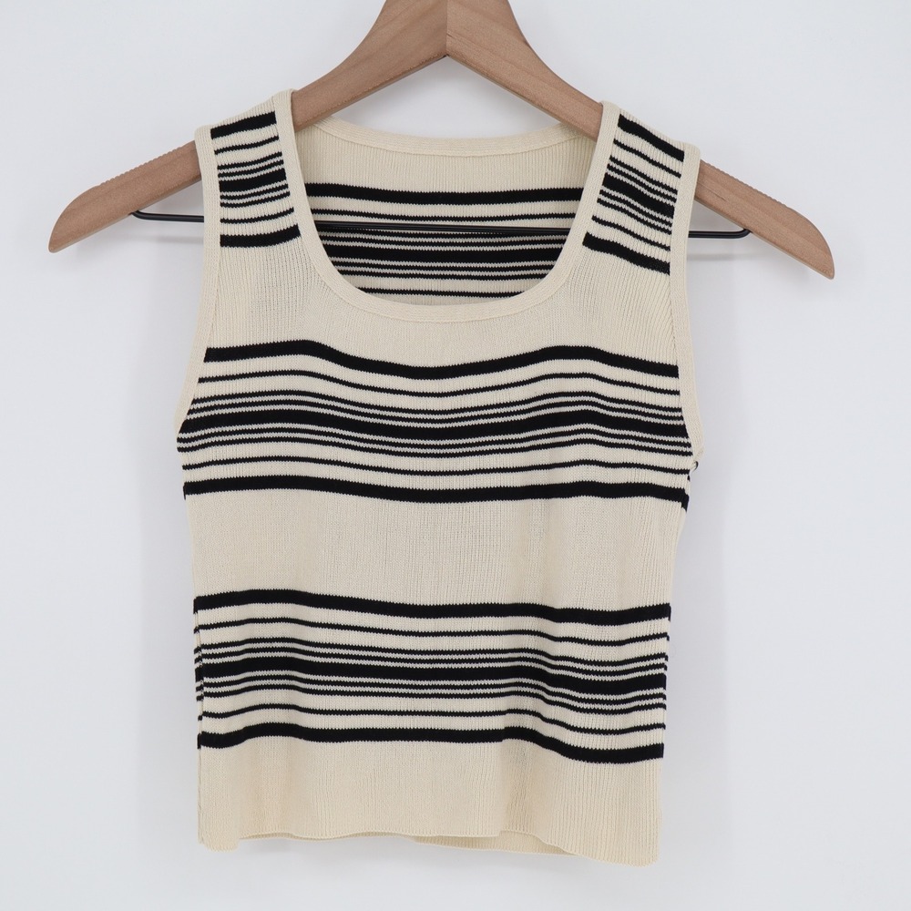 Unbranded Tank Top Womens N/A Cropped Cream Navy Striped Knit Excellent